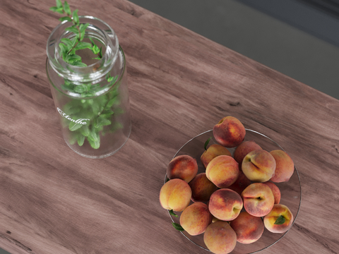  水果 果盘 桃子 瓶子su模型 