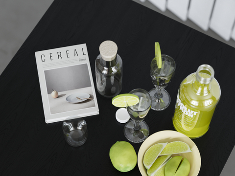  水果 果盘 柠檬 酒具su模型 