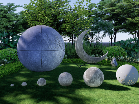  现代月球灯 月亮灯 景观灯su模型 