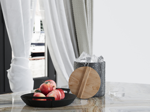  水果 果盘 桃子 冰桶su模型 