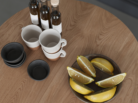  水果 果盘 饮料 柚子su模型 