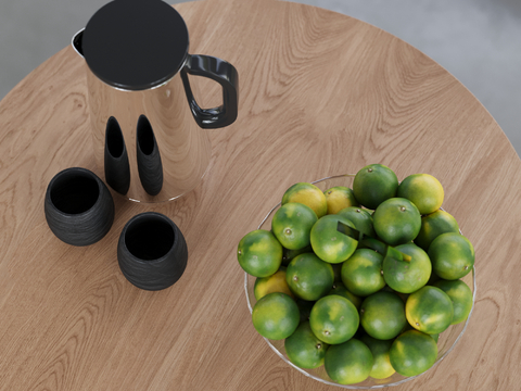  茶壶 果盘 橘子su模型 