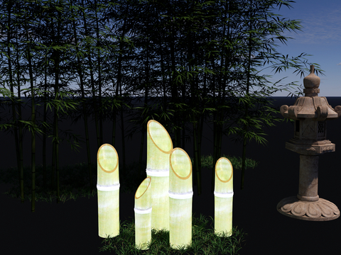  新中式竹筒灯 景观灯su模型 