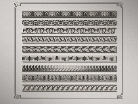  新中式雕花线条 腰线su模型 