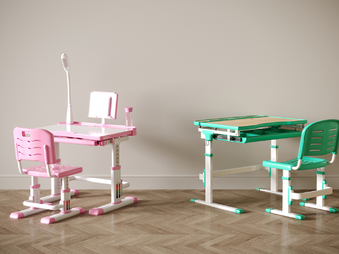  儿童学习桌 书桌椅su模型 