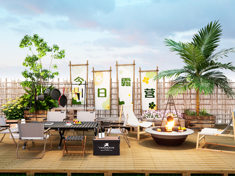  露营户外桌椅 围炉煮茶su模型 