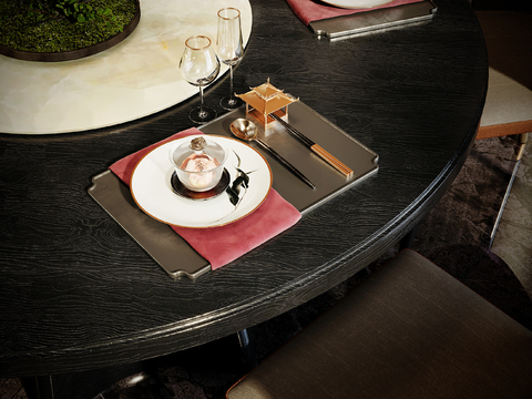  新中式餐具 餐盘 碗碟su模型 