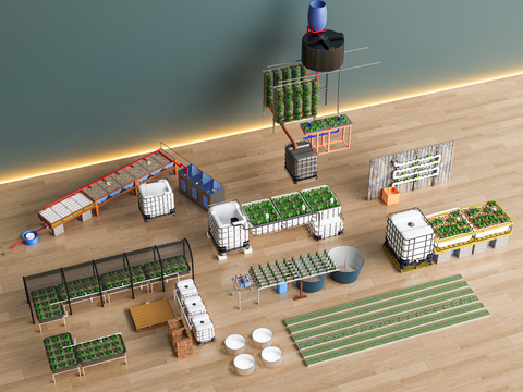  大棚养殖 灌溉设备 菜园菜地su模型 