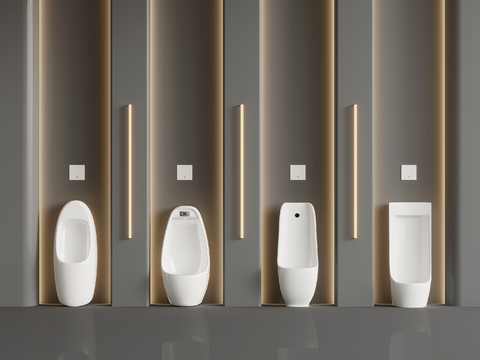  现代小便池 小便器su模型 