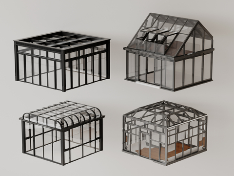  阳光房 玻璃房 玻璃花房su模型 