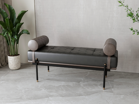  现代皮革床尾凳su模型 