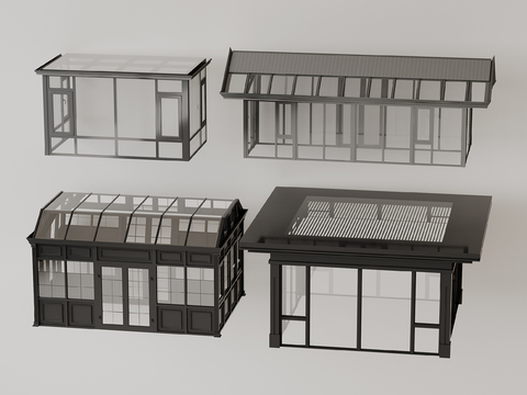  阳光房 玻璃房 玻璃花房su模型 