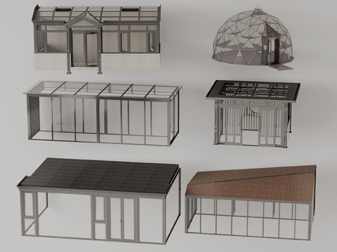  阳光房 玻璃房 玻璃花房su模型 