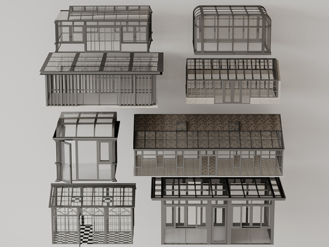  阳光房 玻璃房 玻璃花房su模型 