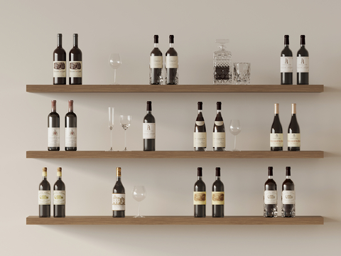  红酒 酒杯 酒瓶su模型 