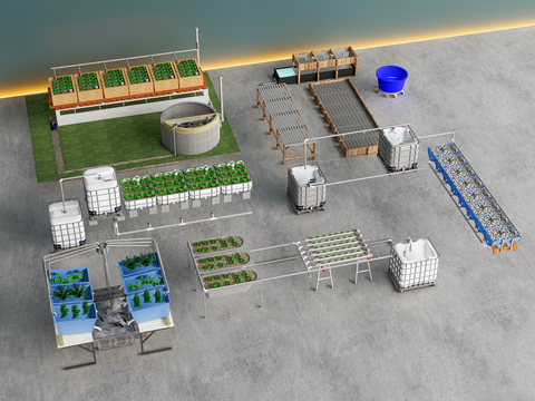  水生养殖系统 灌溉设备 菜园菜地su模型 