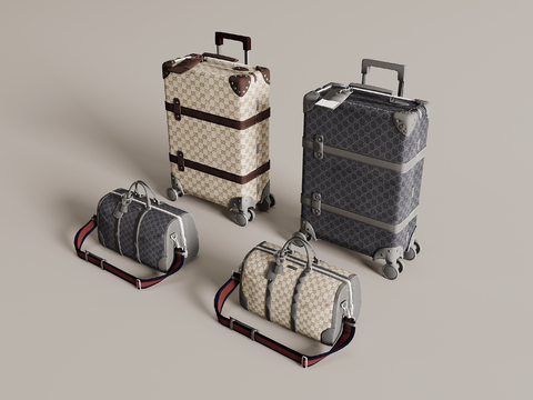  现代行李箱 挎包su模型 