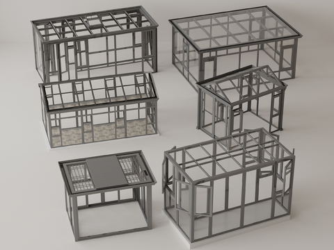  阳光房 玻璃房 玻璃花房su模型 