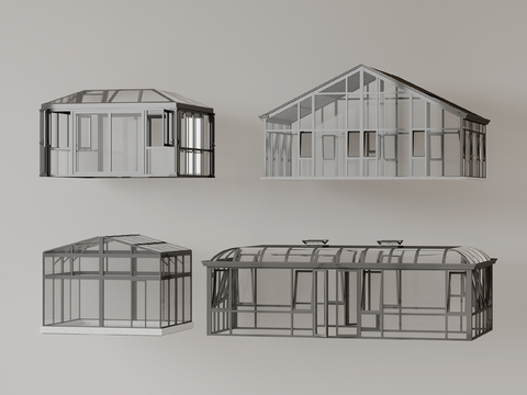  阳光房 玻璃房 玻璃花房su模型 