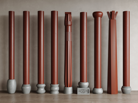  新中式柱子 圆柱 柱墩su模型 