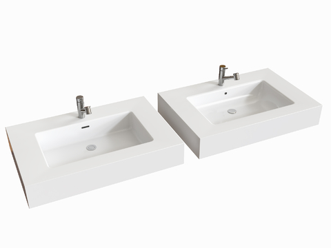  陶瓷一体盆 台下盆 洗脸盆头su模型 