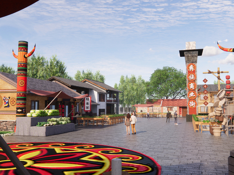 现代彝族商业街 彝族旅游小镇su模型