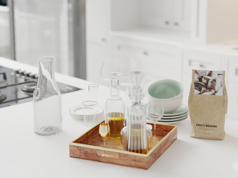  酒具 饮料 盘子 打包袋su模型 