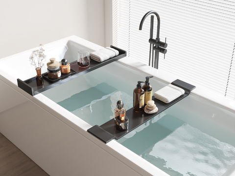  伸缩浴缸架 置物板su模型 