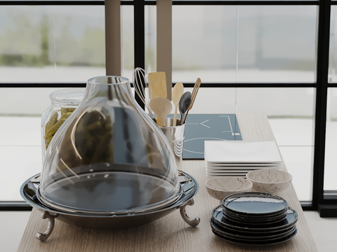  盘子 碗 厨具 玻璃罩su模型 