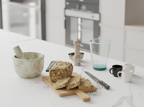  菜板 面包 研钵 刀 调料su模型 