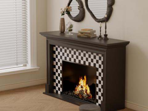  中古风真火壁炉su模型 