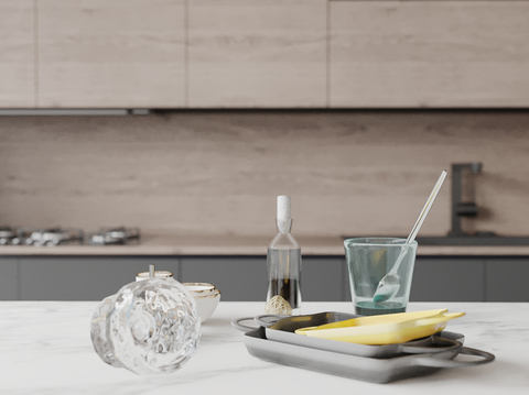  厨房摆件 托盘 调料 碗su模型 