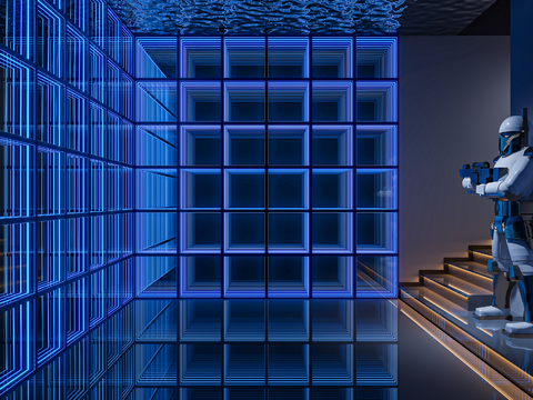  网红深渊镜 霓虹灯 装饰灯su模型 