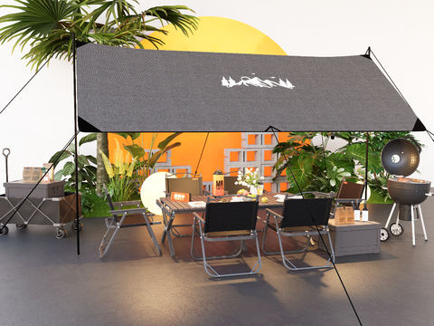  现代露营外摆 户外桌椅su模型 