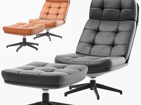  皮革躺椅 休闲躺椅 脚踏su模型 