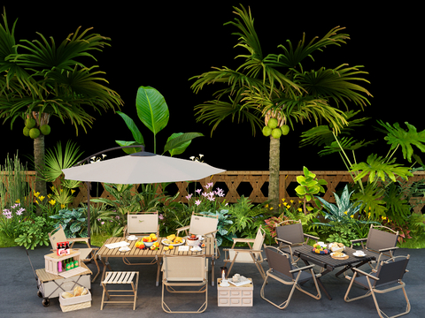  露营折叠桌椅 户外桌椅su模型 