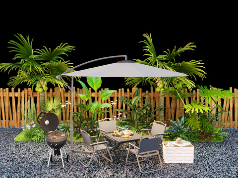  露营美陈 打卡点 户外露营桌椅su模型 