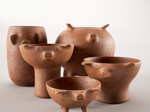  小猪陶罐 陶瓷 古陶 器皿su模型 