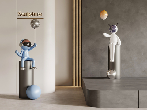  宇航员潮玩 雕塑 公仔 卡通摆件su模型 