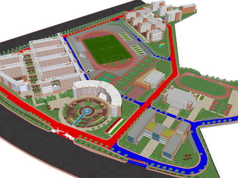  学校鸟瞰su模型 