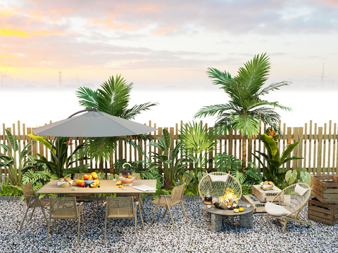  围炉煮茶 美陈 户外桌椅su模型 