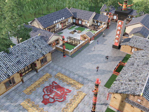  彝族商业街 古镇su模型 