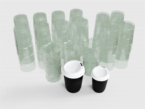  现代餐具 杯子 马克杯 玻璃杯su模型 