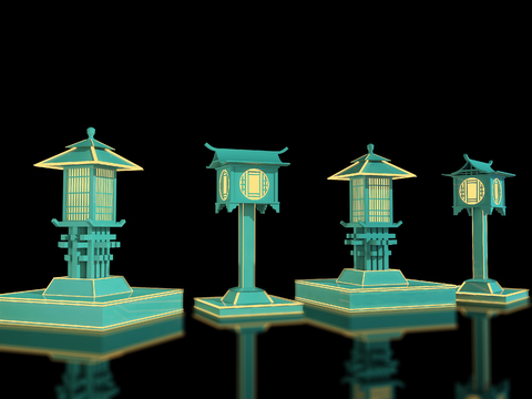  中式户外灯 庭院灯 石灯su模型 