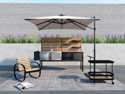  户外椅 休闲椅 摇椅 遮阳伞su模型 