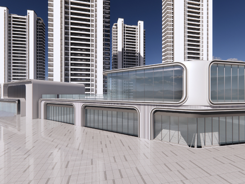  沿街商业街su模型 