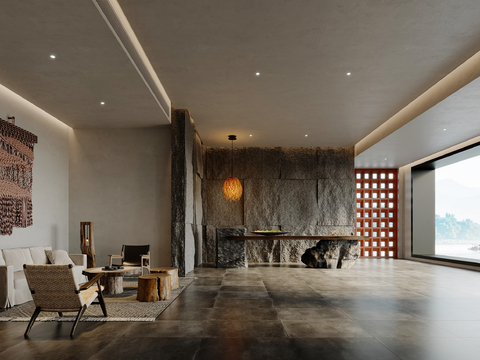  侘寂民宿大堂su模型 