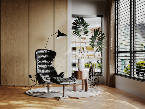  皮革躺椅 休闲躺椅 脚踏su模型 