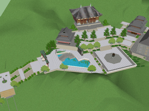  古建寺院 阁楼 寺庙su模型 