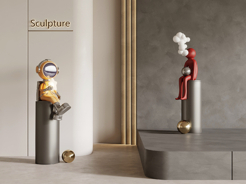  宇航员潮玩 雕塑 公仔 卡通摆件su模型 